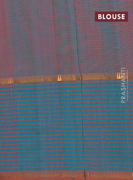 Mangalgiri cotton saree pink and teal green with allover small checked pattern and long rettapet zari woven border