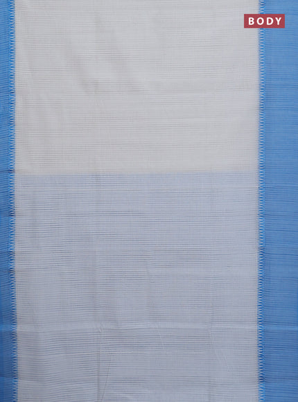 Mangalgiri cotton saree off white and cs blue with allover small checked pattern and temple design simple border