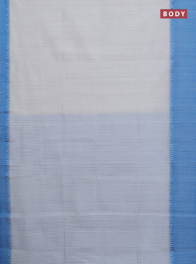 Mangalgiri cotton saree off white and cs blue with allover small checked pattern and temple design simple border