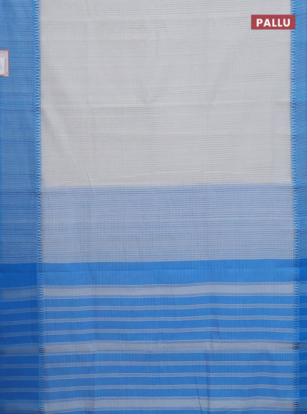 Mangalgiri cotton saree off white and cs blue with allover small checked pattern and temple design simple border