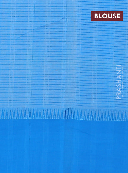 Mangalgiri cotton saree off white and cs blue with allover small checked pattern and temple design simple border