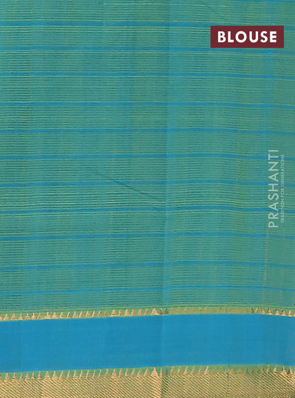 Mangalgiri cotton saree green and teal blue with allover checked pattern and rettapet zari woven border