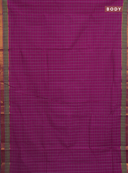 Mangalgiri cotton saree magenta pink and teal green with allover checked pattern and rettapet zari woven border