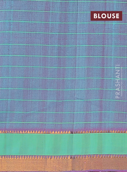 Mangalgiri cotton saree magenta pink and teal green with allover checked pattern and rettapet zari woven border