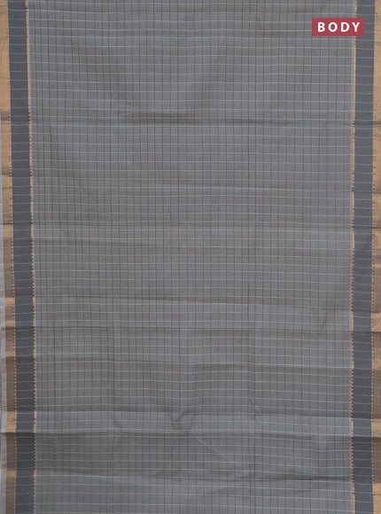 Mangalgiri cotton saree grey and off white with allover checked pattern and rettapet zari woven border