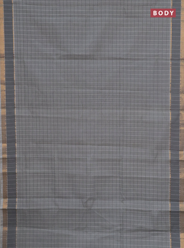 Mangalgiri cotton saree grey and off white with allover checked pattern and rettapet zari woven border