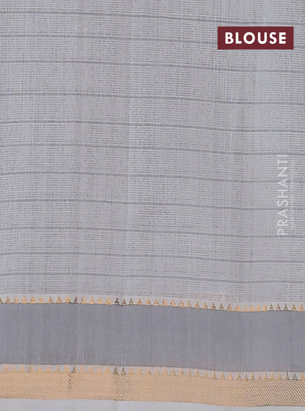 Mangalgiri cotton saree grey and off white with allover checked pattern and rettapet zari woven border