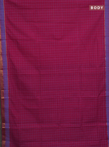 Mangalgiri cotton saree pink and blue with allover checked pattern and rettapet zari woven border
