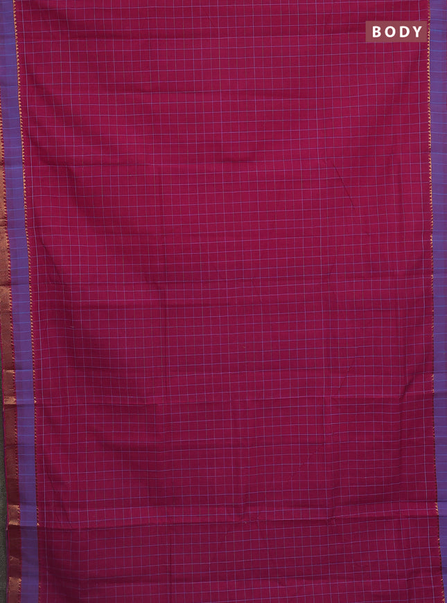 Mangalgiri cotton saree pink and blue with allover checked pattern and rettapet zari woven border