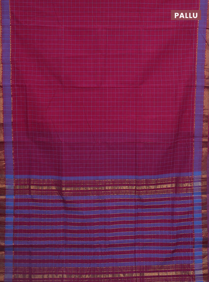 Mangalgiri cotton saree pink and blue with allover checked pattern and rettapet zari woven border