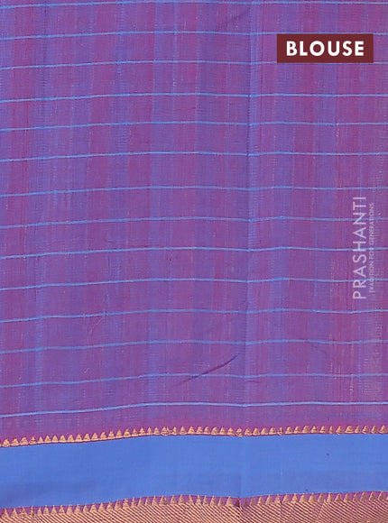 Mangalgiri cotton saree pink and blue with allover checked pattern and rettapet zari woven border