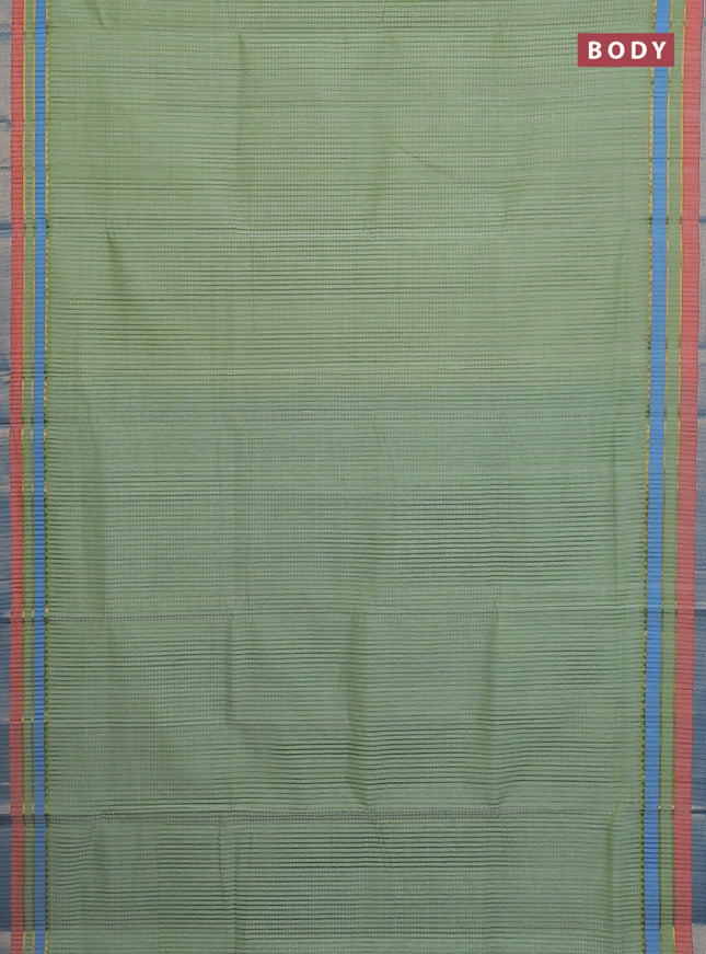 Mangalgiri cotton saree pista green and cs blue with allover stripe pattern and zari woven border