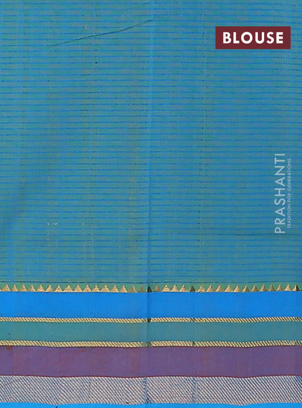 Mangalgiri cotton saree pista green and cs blue with allover stripe pattern and zari woven border