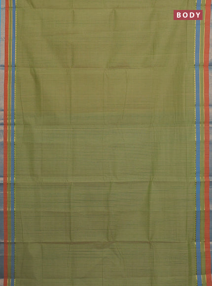 Mangalgiri cotton saree light green and teal blue with allover stripe pattern and zari woven border