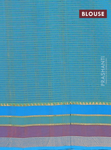 Mangalgiri cotton saree light green and teal blue with allover stripe pattern and zari woven border