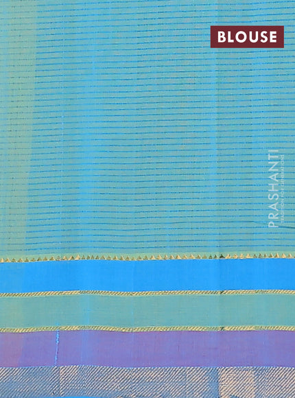 Mangalgiri cotton saree lime green and cs blue with allover stripe pattern and zari woven border