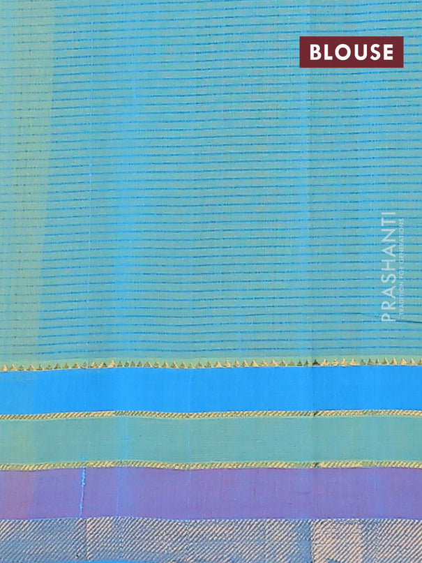 Mangalgiri cotton saree lime green and cs blue with allover stripe pattern and zari woven border