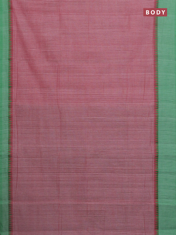 Mangalgiri cotton saree maroon and green with allover small checked pattern and temple design simple border