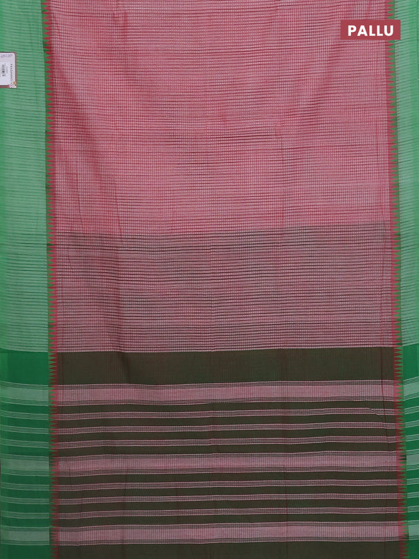 Mangalgiri cotton saree maroon and green with allover small checked pattern and temple design simple border