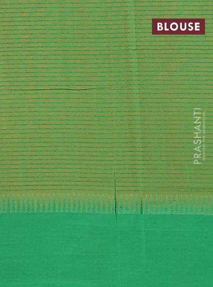 Mangalgiri cotton saree dark mustard and green with allover small checked pattern and temple design simple border