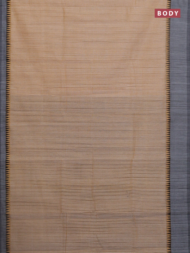 Mangalgiri cotton saree sandal and grey with allover small checked pattern and temple design simple border