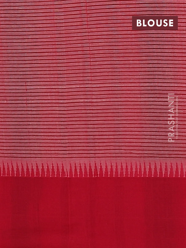 Mangalgiri cotton saree grey and red with allover small checked pattern and temple design simple border