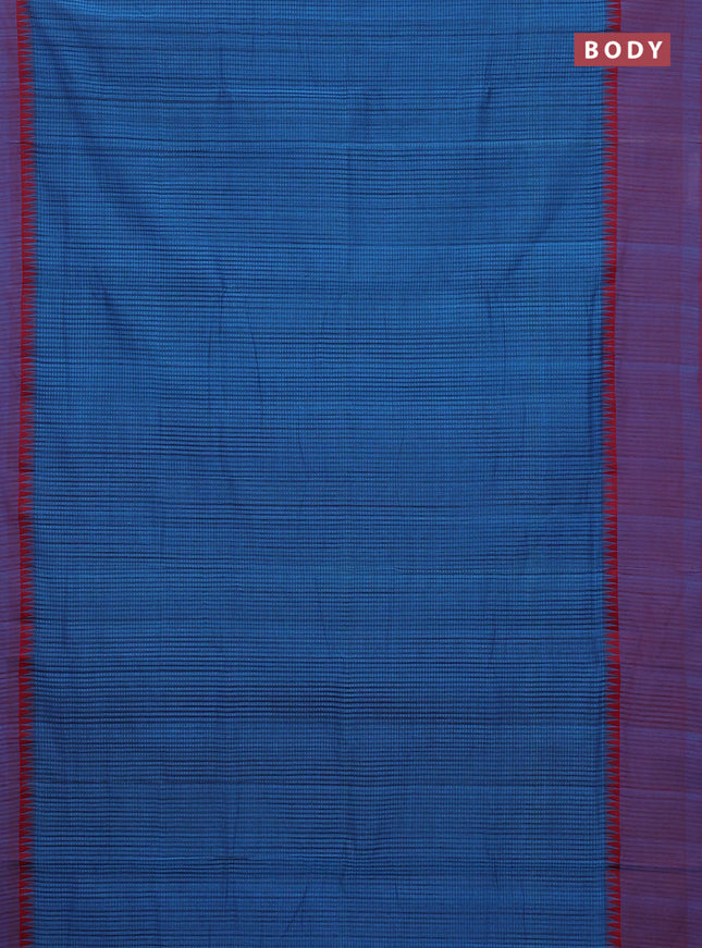 Mangalgiri cotton saree cs blue and red with allover small checked pattern and temple design simple border