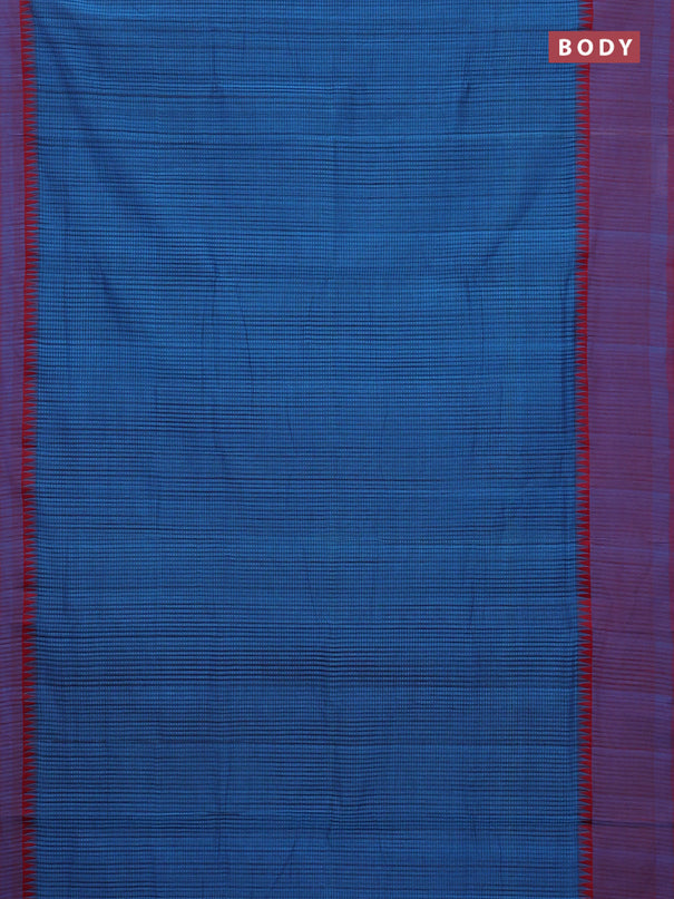 Mangalgiri cotton saree cs blue and red with allover small checked pattern and temple design simple border