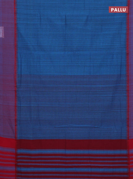 Mangalgiri cotton saree cs blue and red with allover small checked pattern and temple design simple border