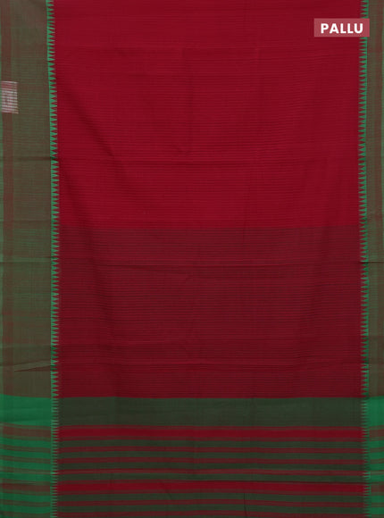 Mangalgiri cotton saree maroon and green with allover small checked pattern and temple design simple border