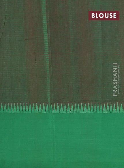 Mangalgiri cotton saree maroon and green with allover small checked pattern and temple design simple border