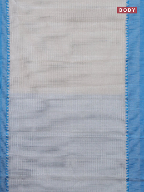 Mangalgiri cotton saree off white and cs blue with allover small checked pattern and temple design simple border