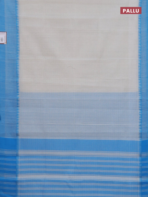 Mangalgiri cotton saree off white and cs blue with allover small checked pattern and temple design simple border