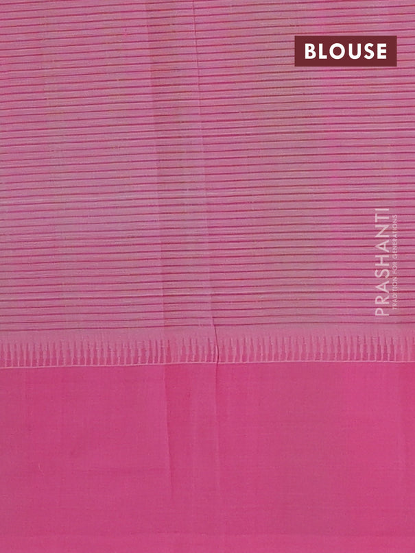 Mangalgiri cotton saree pista green and pink with allover small checked pattern and temple design simple border