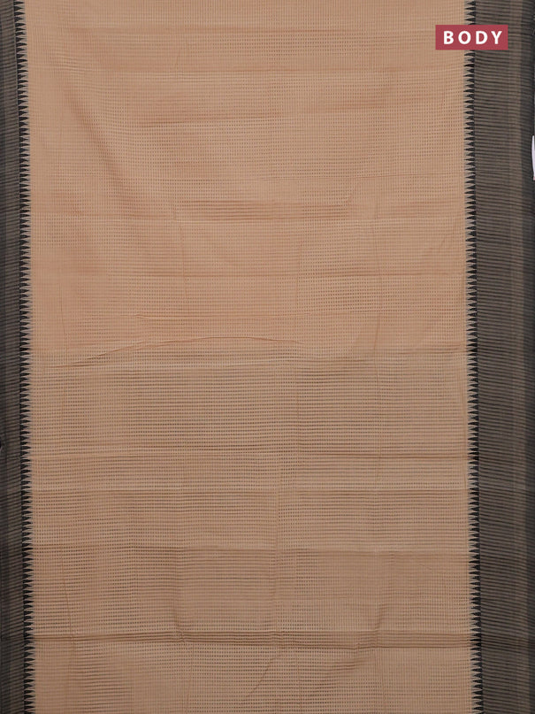 Mangalgiri cotton saree beige and black with allover small checked pattern and temple design simple border