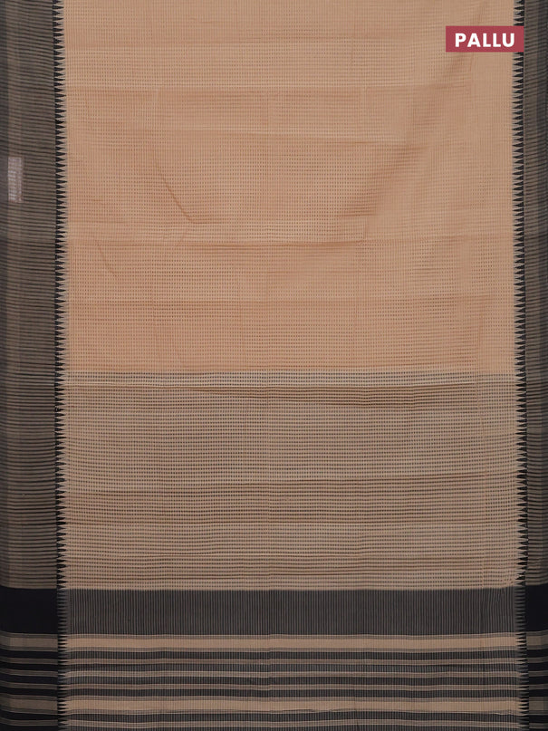 Mangalgiri cotton saree beige and black with allover small checked pattern and temple design simple border
