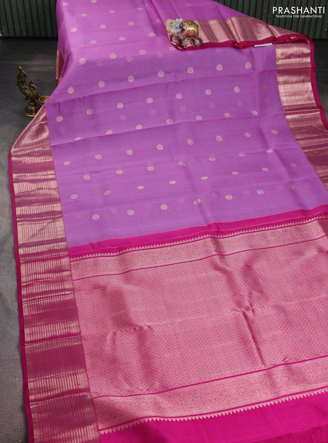 Kora kanchipuram silk saree lavender and pink with zari woven buttas and rich zari woven border