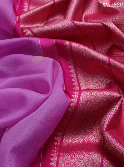 Kora kanchipuram silk saree lavender and pink with zari woven buttas and rich zari woven border