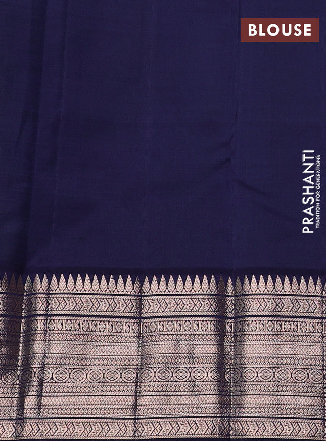 Kora kanchipuram silk saree pastel blue and navy blue with zari woven buttas and rich zari woven border