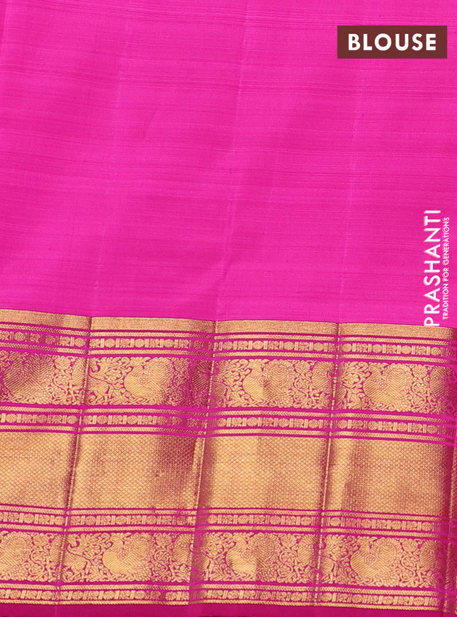 Kora kanchipuram silk saree pinkish orange and pink with silver & gold zari woven buttas and long rich zari woven border