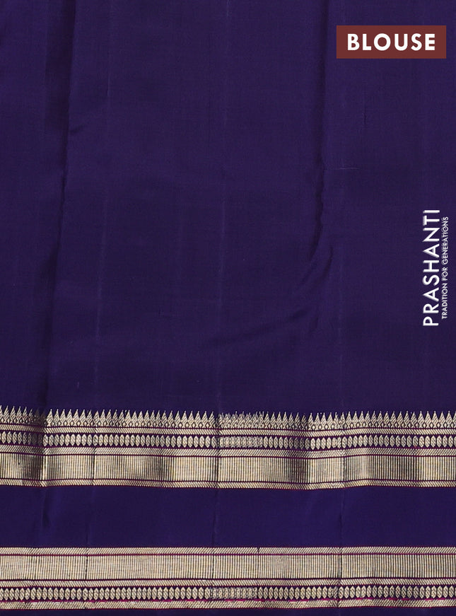 Kora kanchipuram silk saree pink and dark blue with zari woven buttas and rettapet zari woven border