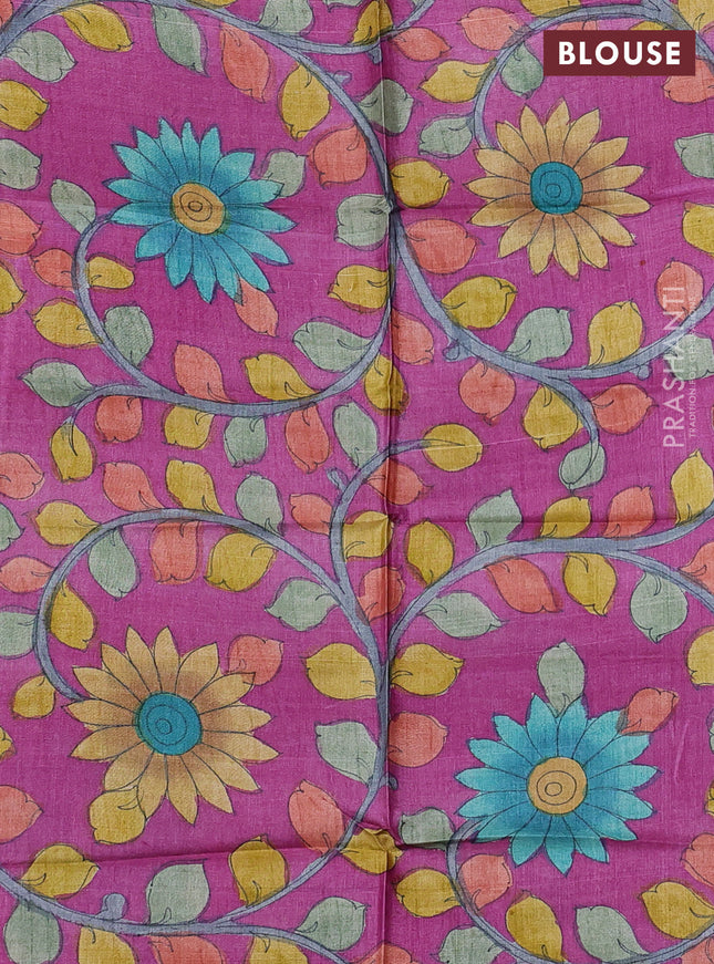 Pure tussar silk saree blue and magenta pink with allover zari woven checked pattern and zari woven border