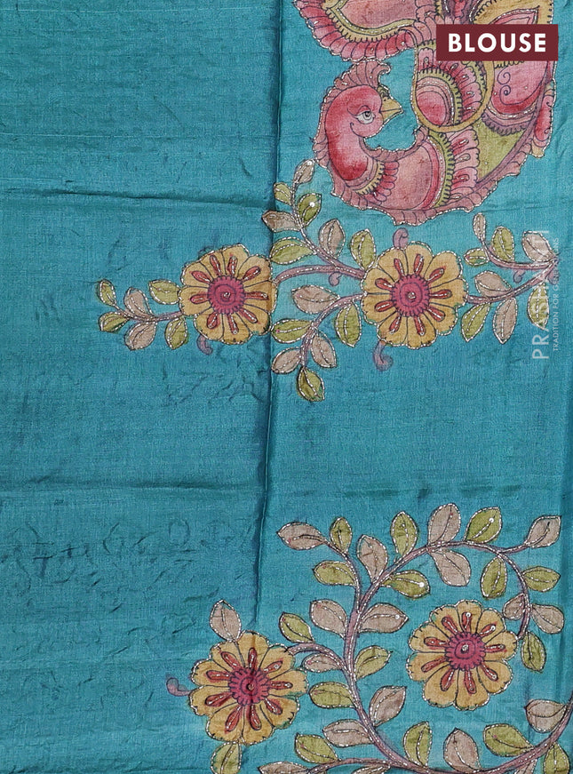 Pure tussar silk saree pink and teal green with allover zari woven checked pattern and zari woven border