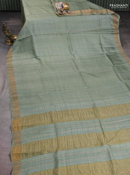 Pure tussar silk saree pastel green and pastel maroon with allover zari woven checked pattern and zari woven border