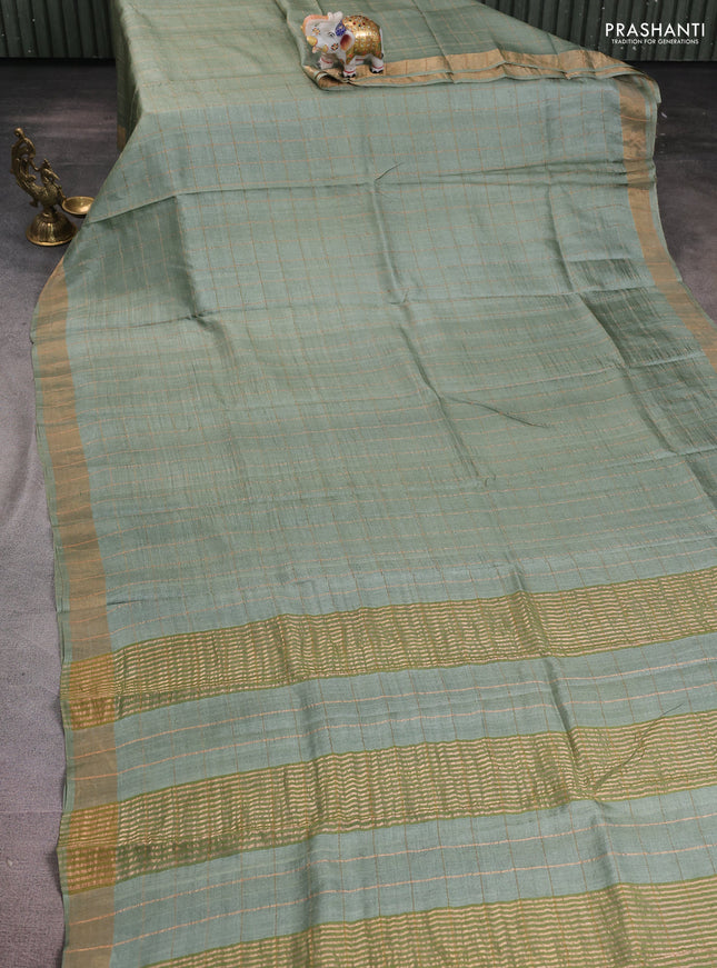 Pure tussar silk saree pastel green and pastel maroon with allover zari woven checked pattern and zari woven border