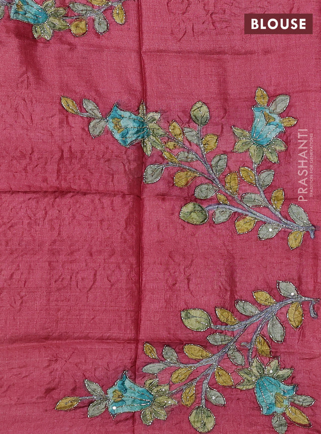 Pure tussar silk saree pastel green and pastel maroon with allover zari woven checked pattern and zari woven border