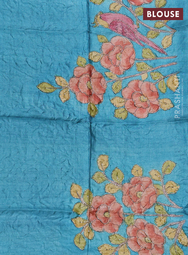 Pure tussar silk saree pastel green and black with allover zari woven checked pattern and zari woven border