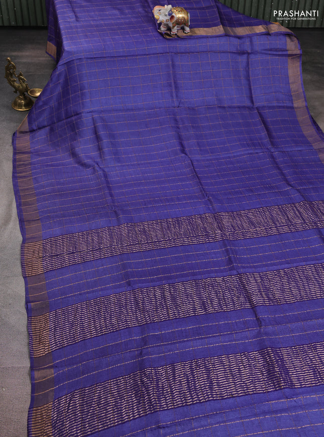 Pure tussar silk saree blue and mustard yellow with allover zari woven checked pattern and zari woven border