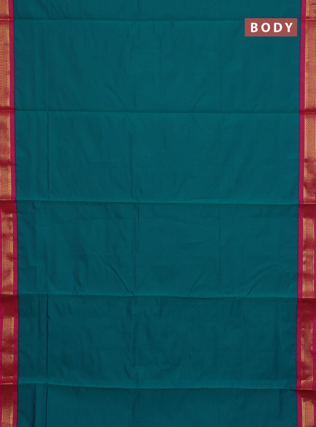 10 Yards semi silk saree peacock green and mauve pink with plain body and zari woven korvai border