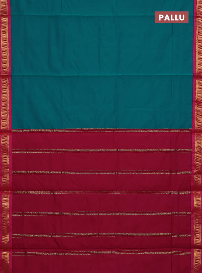 10 Yards semi silk saree peacock green and mauve pink with plain body and zari woven korvai border